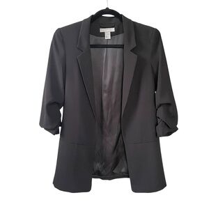 H&M Black Long Open Front Blazer Jacket 2